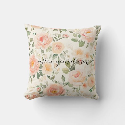 Pretty Cream Peach Floral クッション (正面)