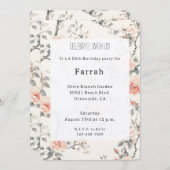 Pretty Cream Peach Floral Birthday   招待状 (正面/裏面)