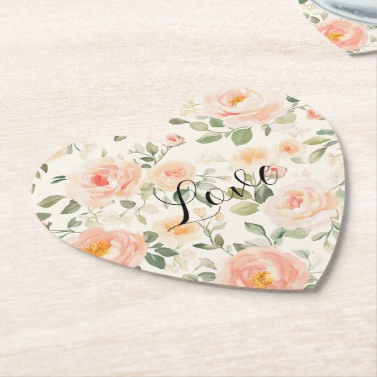Pretty Cream Peach Floral Bridal Shower ペーパーコースター (アングル)