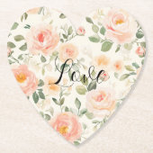 Pretty Cream Peach Floral Bridal Shower ペーパーコースター (正面)