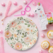 Pretty Cream Peach Floral Bridal Shower ペーパープレート (パーティー)