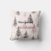 Pretty Cream Peach Floral Christmas Trees クッション (正面)