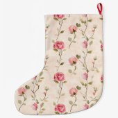 Pretty Cream Pink Rose Floral Christmas ラージクリスマスストッキング (裏面)