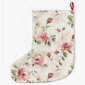 Pretty Cream Pink Roses Floral Christmas ラージクリスマスストッキング (裏面)