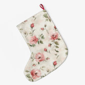 Pretty Cream Pink Roses Floral Christmas ラージクリスマスストッキング (裏面 (吊り時))
