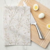 Pretty Cream White Flowers キッチンタオル (四つ折り)