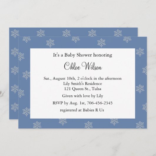 Pretty Crystal Snowflakes（青） 招待状 (正面/裏面)