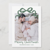 Pretty cute Christmas Green Bow Photo card  招待状 (正面)