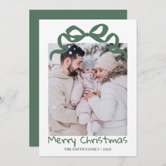 Pretty cute Christmas Green Bow Photo card  招待状
