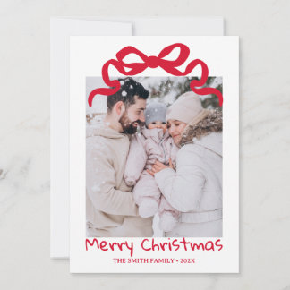 Pretty cute Christmas Red Bow Photo card  招待状