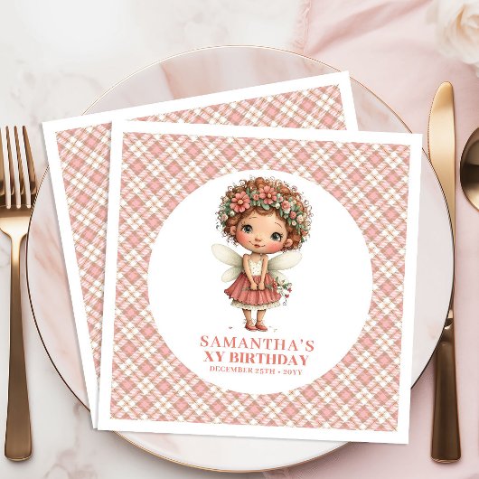 Pretty Cute Fairy Floral 5th Birthday Party Napkin