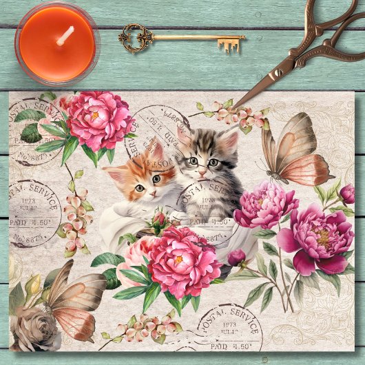 Pretty cute kitty cats sitting Botanical rustic 薄葉紙