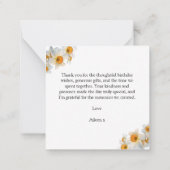 Pretty Daffodil Thank You ノートカード (裏面)