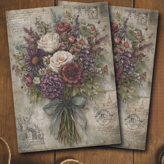 Pretty Dark Floral Bouquet Ephemera Decoupage  薄葉紙
