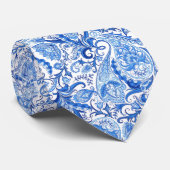 Pretty Dark Light Blue White Floral Paisley Art ネクタイ (ロール)