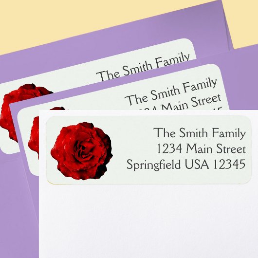 Pretty Dark Red Rose Floral Return Address ラベル
