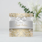 Pretty Diamond リボン & スパークル スワール ゴールド スウィート16 招待状 (スタンド正面)