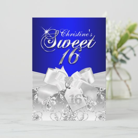 Pretty Diamond Bow Royal Blue Sweet 16 Invite 招待状 (スタンド正面)