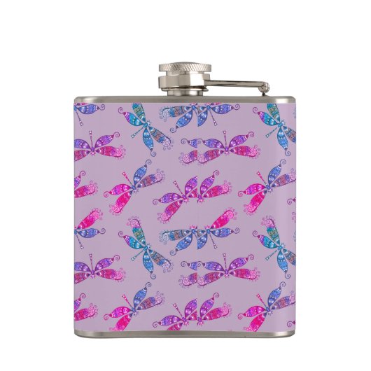 Pretty Dragonfly Purple Blue Pattern Personalised フラスク (裏面)