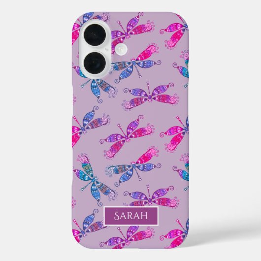 Pretty Dragonfly Purple Blue Pattern Personalised Case-Mate iPhoneケース (裏面)