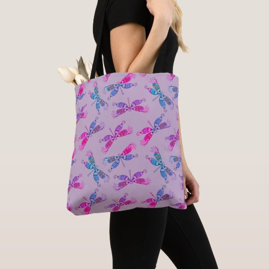 Pretty Dragonfly Purple Blue Two Tone Pattern トートバッグ (クローズアップ)
