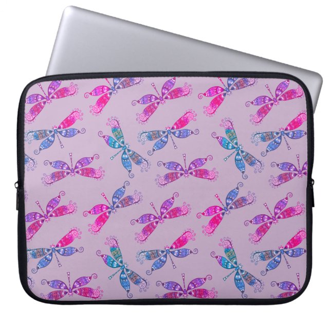 Pretty Dragonfly Purple Blue Two Tone Pattern  ラップトップスリーブ (正面)