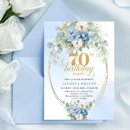 Pretty Dusty Blue Peonies 70th Birthday Invitation 招待状