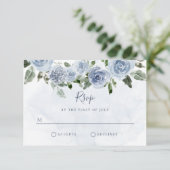 Pretty Dusty Blue Watercolor Flowers 出欠カード (スタンド正面)