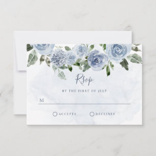 Pretty Dusty Blue Watercolor Flowers 出欠カード