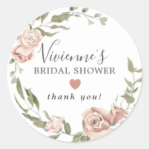 Pretty Dusty Pink Floral Bridal Shower Favor Seal ラウンドシール
