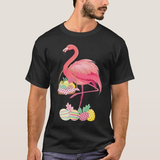 Pretty Easter Flamingo with Easter Basket Easter Tシャツ (正面)