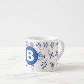 Pretty Elegant Blue Floral Pattern Monogram エスプレッソカップ (正面右)