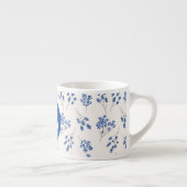 Pretty Elegant Blue Floral Pattern Monogram エスプレッソカップ (右)
