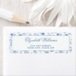 Pretty Elegant Blue Floral Toile ブライダルシャワー ラベル