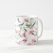 Pretty Elegant Pink Floral Pattern White コーヒーマグカップ (正面右)