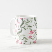 Pretty Elegant Pink Floral Pattern White コーヒーマグカップ (正面左)