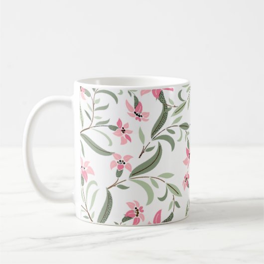Pretty Elegant Pink Floral Pattern White コーヒーマグカップ (左)