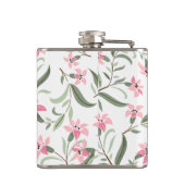 Pretty Elegant Pink Floral Pattern White フラスク (裏面)