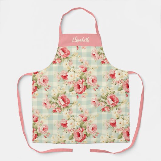 Pretty Elegant Script Botanical Floral エプロン (正面)