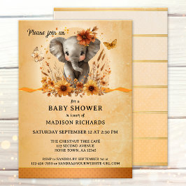 Pretty Elephant Terra Cotta Fall Baby Shower 招待状