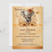 Pretty Elephant Terra Cotta Fall Baby Shower 招待状 (正面)