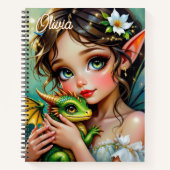 Pretty Elven Fairy and Dragon Personalized ノートブック (正面)
