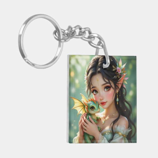 Pretty Elven Fairy & Dragon Ethereal Personalized キーホルダー (正面左)