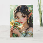 Pretty Elven Fairy & Dragon | Thinking About You カード (正面)