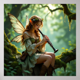 Pretty Elven Fairy Playing Clarinet ポスター