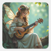 Pretty Elven Fairy Playing Ukulele スクエアシール (正面)