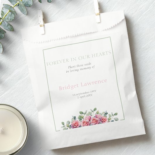Pretty Eucalyptus Pink Roses Funeral Seed Packet フェイバーバッグ