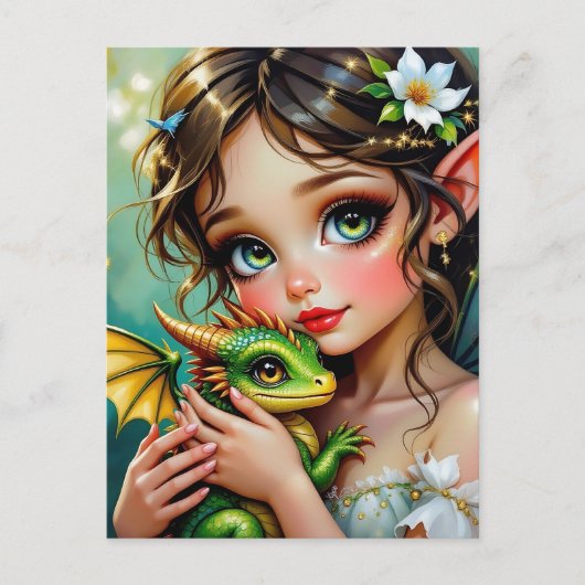 Pretty  Fairy and Dragon Themed Girl's   ポストカード (正面)