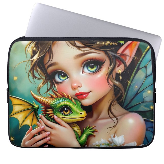 Pretty  Fairy and Dragon Themed Girl's   ラップトップスリーブ (正面)