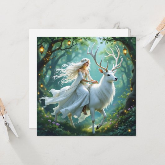 Pretty Fairy and White Deer in Enchanted Forest カード (正面/裏面インサイチュ)